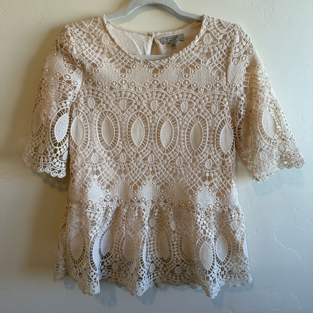 Polagram Cream Peplum Blouse with Peter Pan Collar